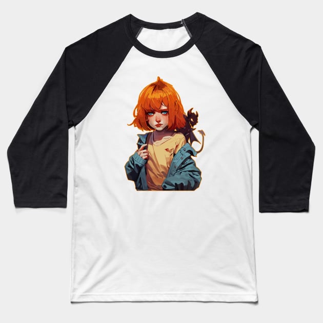 Angel girl with devil on shoulder Baseball T-Shirt by TomFrontierArt